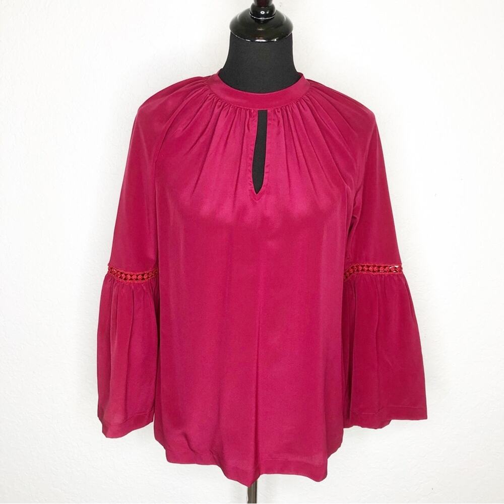 Trina Turk maroon wine silk bell sleeve top size Medium